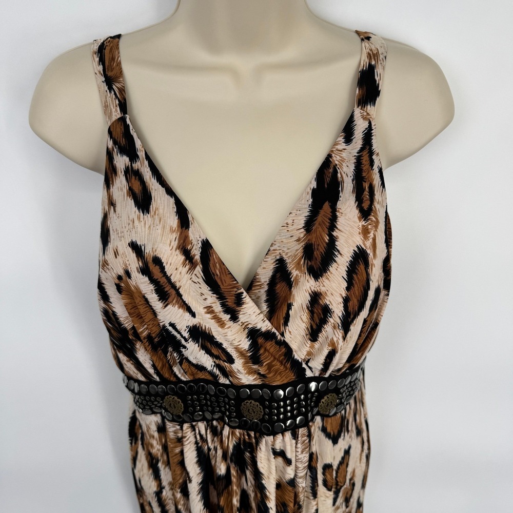Y2K Shoreline Leopard Print Maxi Dress Embellished Womens L/XL Brown Mob Wife - Picture 4 of 15